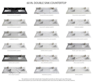 Nashville 60" Double Bathroom Vanity, White 2" Empira Quartz