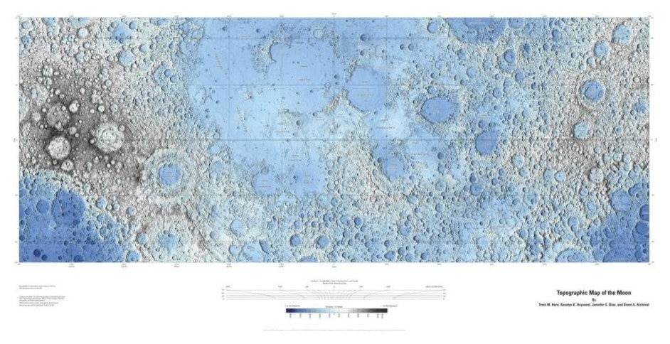 "Decorative Topographic Map of the Moon, Projection" Paper Art, 38"x20"