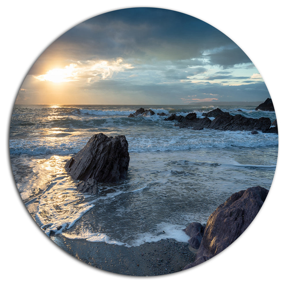 Sharrow Beach In Cornwall, Seashore Disc Metal Artwork, 38"