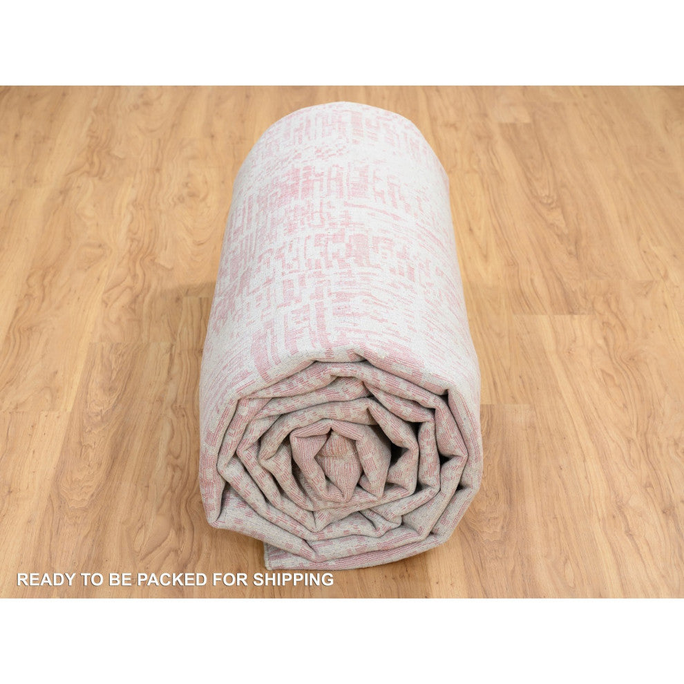 Rose Pink Wool and Art Silk Jacquard Hand Loomed Oversized Rug, 11'10"x17'10"