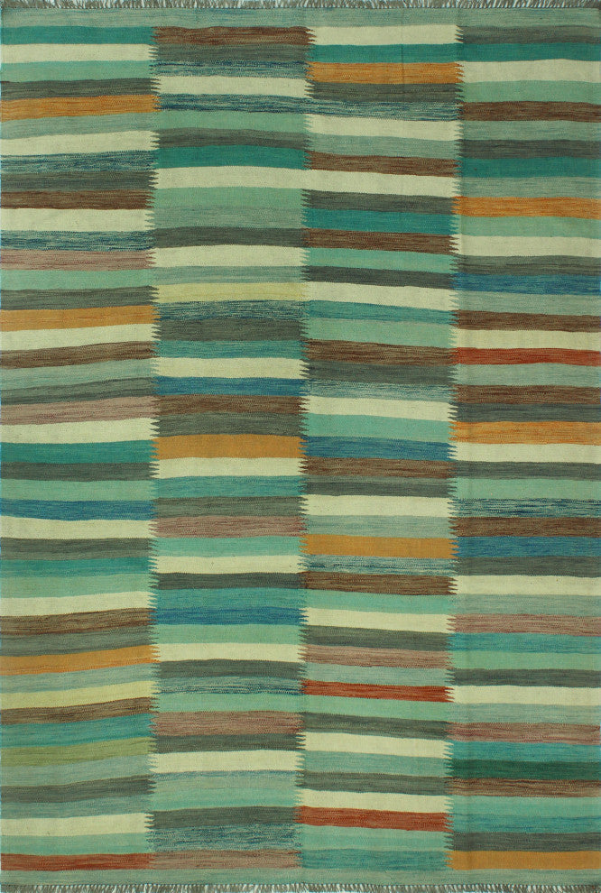 Winchester Kilim Edward Blue/Light Green Rug, 6'4x9'8