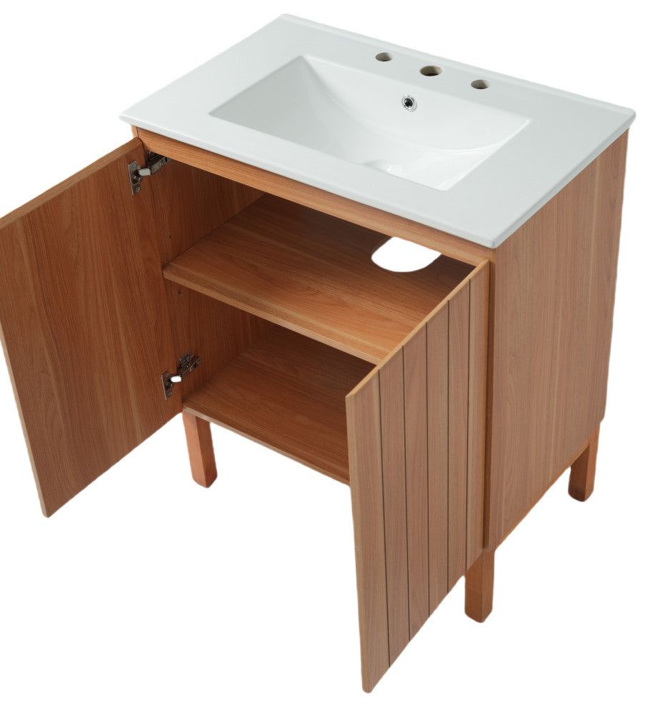 GDF Studio 30" Bathroom Vanity With Ceramic Sink & Free-Handle Doors, Natural