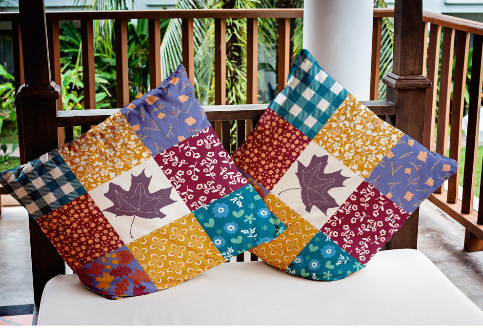 Printed Quilt Leaves Indoor/Outdoor Throw Pillow, Larkspur, 18"x18"