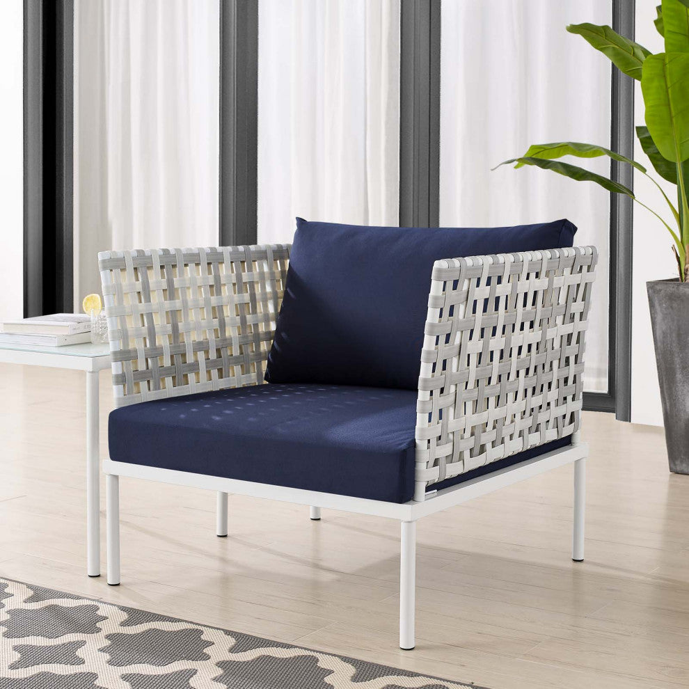 Lounge Chair Armchair, Sunbrella, Aluminum, Metal, Blue Navy, Modern, Outdoor