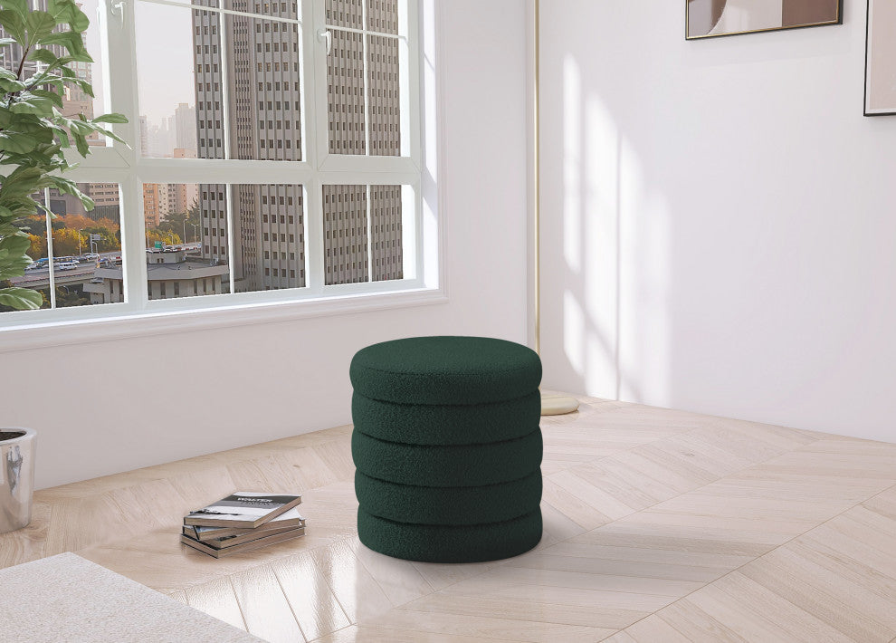 Aphia Boucle Fabric Upholstered Ottoman, Green, Ottoman / Stool