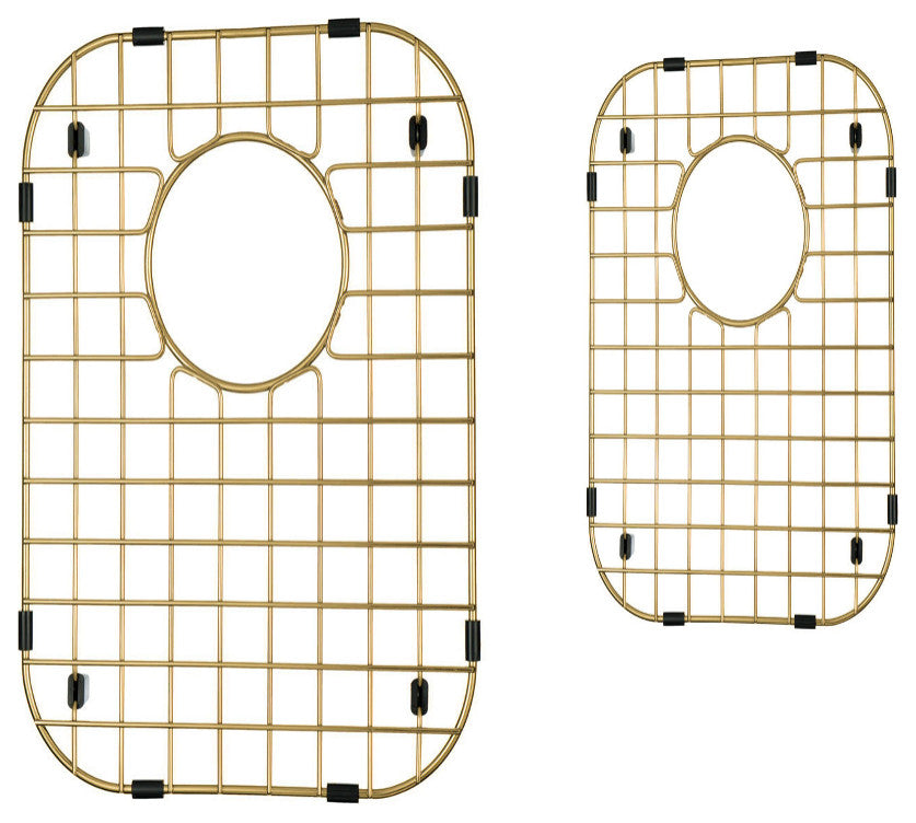 60/40 Double Bowl Kitchen Sink Protector Stainless, 2 Grids, Racks, Matte Gold