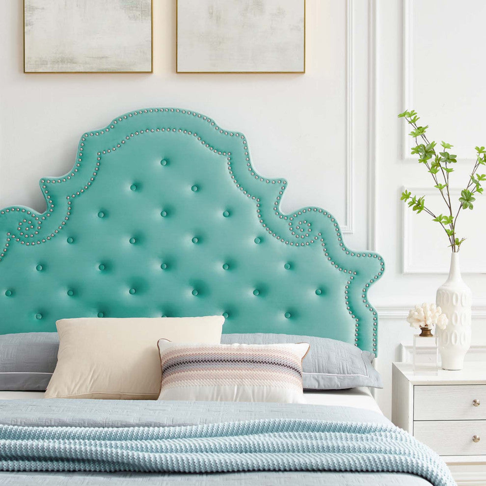 Tufted Platform Bed Frame, Twin Size, Velvet, Blue, Modern Contemporary, Bedroom