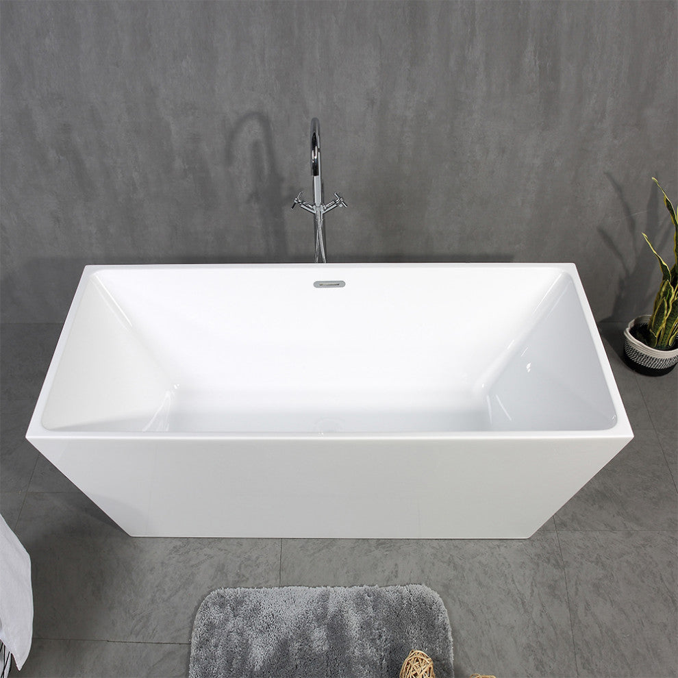 Acrylic Freestanding Bathtub With Chrome Drain Cover and Overflow Cover, 67"