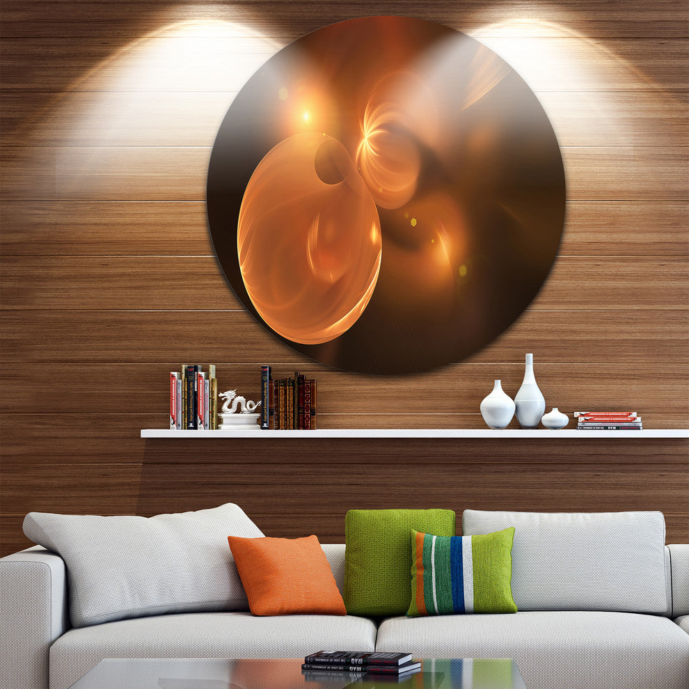 Softly Glowing Circles Yellow, Abstract Digital Disc Metal Artwork, 23"