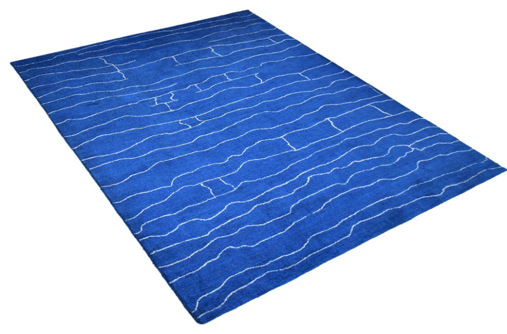 HAND KNOTTED LOOM SILK ECO-FRIENDLY RUGS-6'x9',Rectangle,Blue White,Contemporary