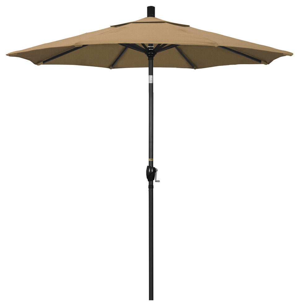 7.5' Matted Black Push-Button Tilt Crank Aluminum Umbrella, Straw Olefin