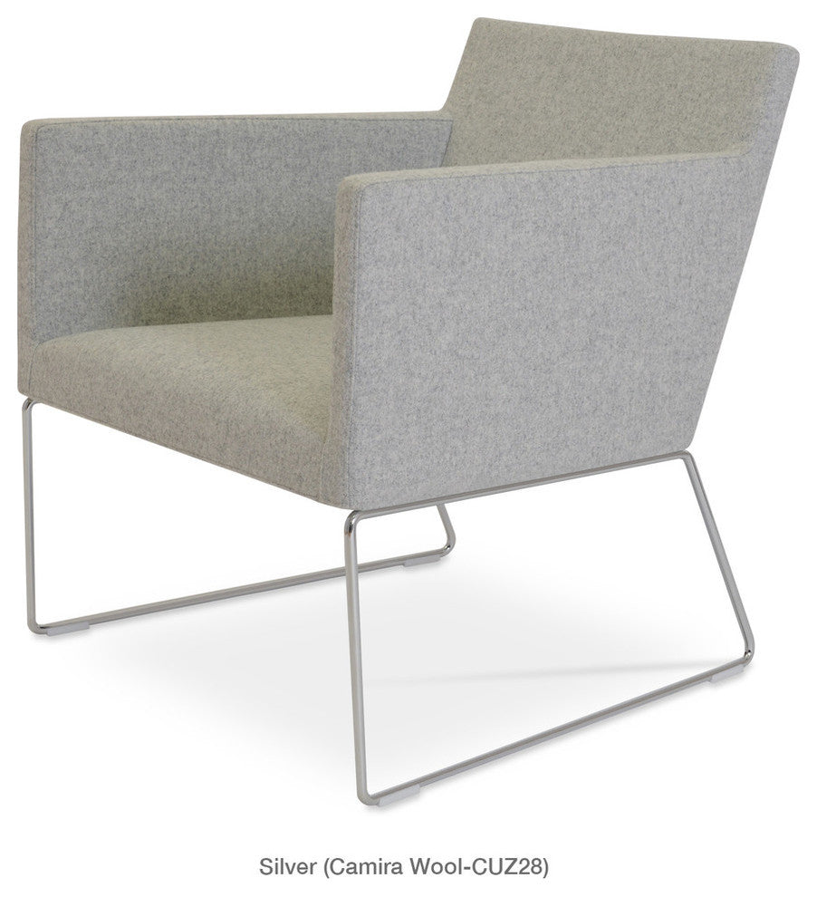 Harput Wire Lounge Chair, Chrome Plated Steel Tubes Base, Silver Camira Wool