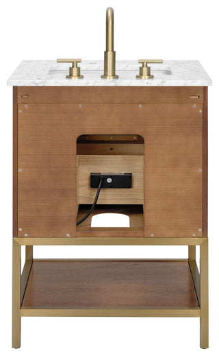 Diamond 24" Bath Vanity, Walnut/Satin Brass, 24", Marble Top