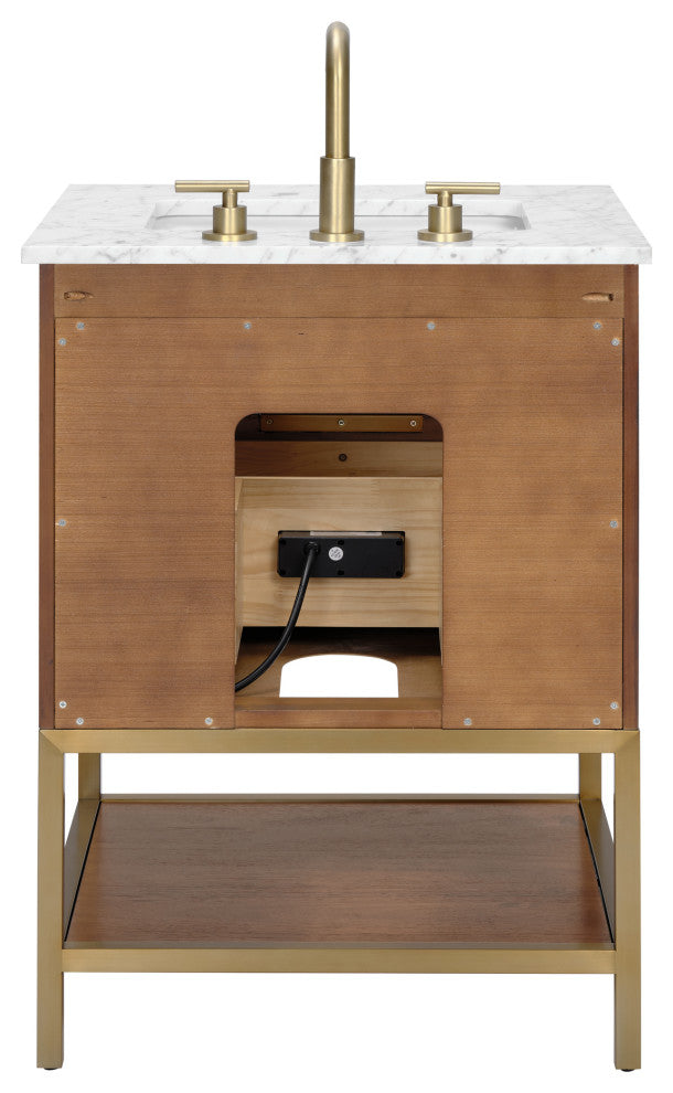 Diamond 24" Bath Vanity, Walnut/Satin Brass, 24", Marble Top