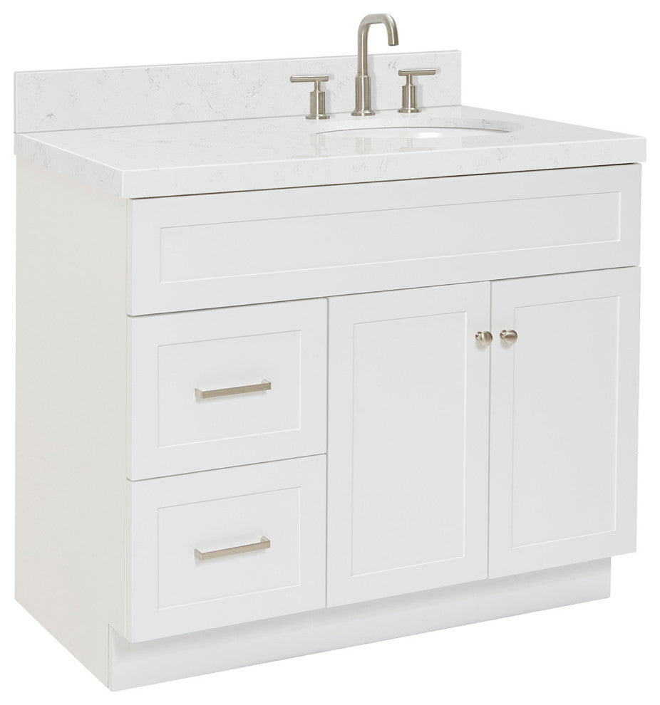 Ariel Hamlet 42" Single Right Oval Sink Bathroom Vanity, Carrara Quartz