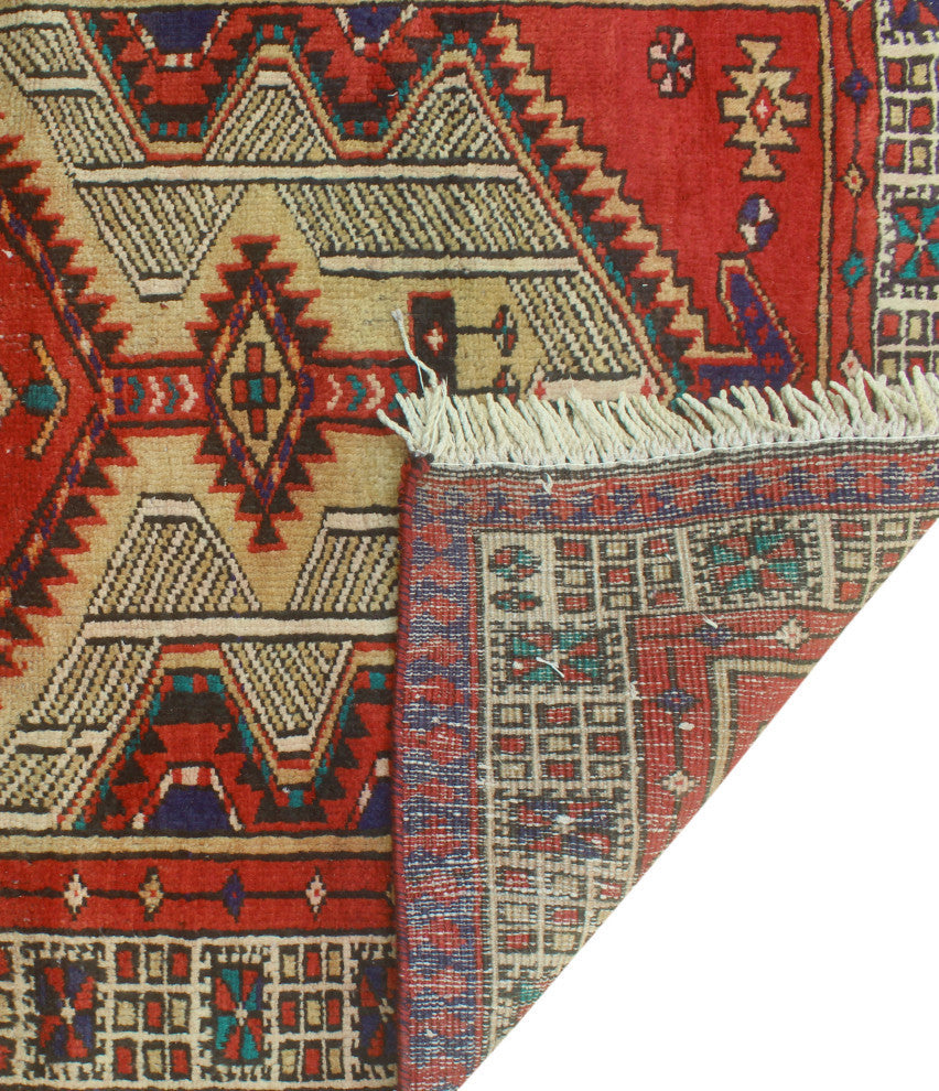 Fine Vintage Distressed Adika Red/Navy Runner, 3'3x9'9