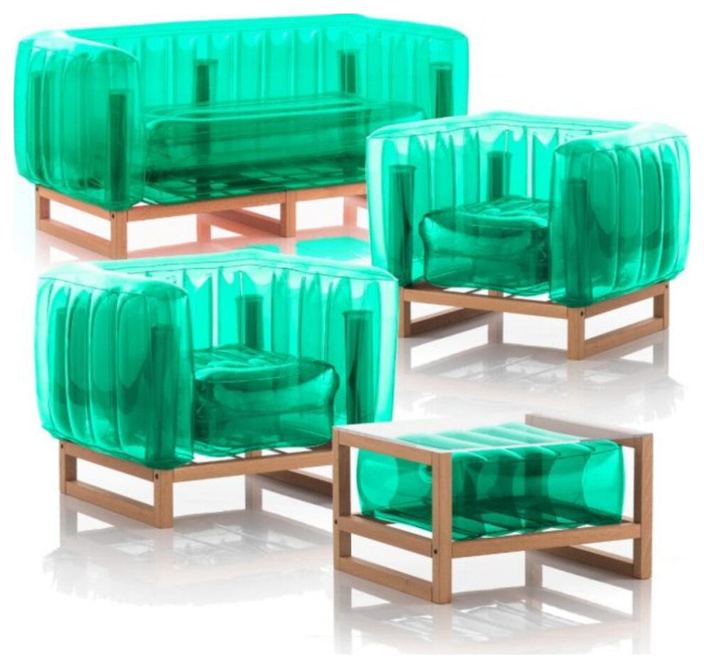 Mojow Yomi 4 Piece Living Room & Garden Set | Wooden Frame - Crystal Green