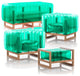 Mojow Yomi 4 Piece Living Room & Garden Set | Wooden Frame - Crystal Green