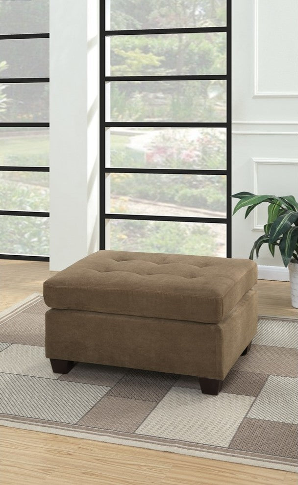 Cocktail Ottoman In Light Brown Waffle Suede Fabric
