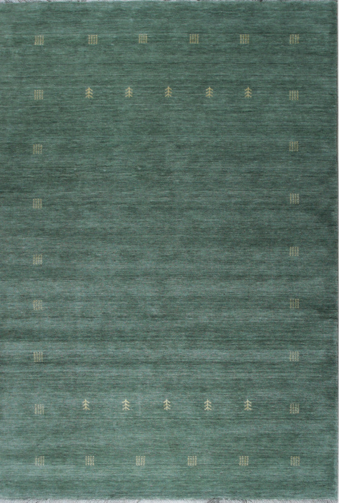 Hand-Knotted Wool Green Contemporary Transitional Rug, 10'x14'