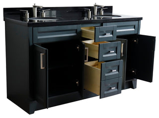 61" Double Sink Vanity, Dark Gray Finish And Black Galaxy Granite