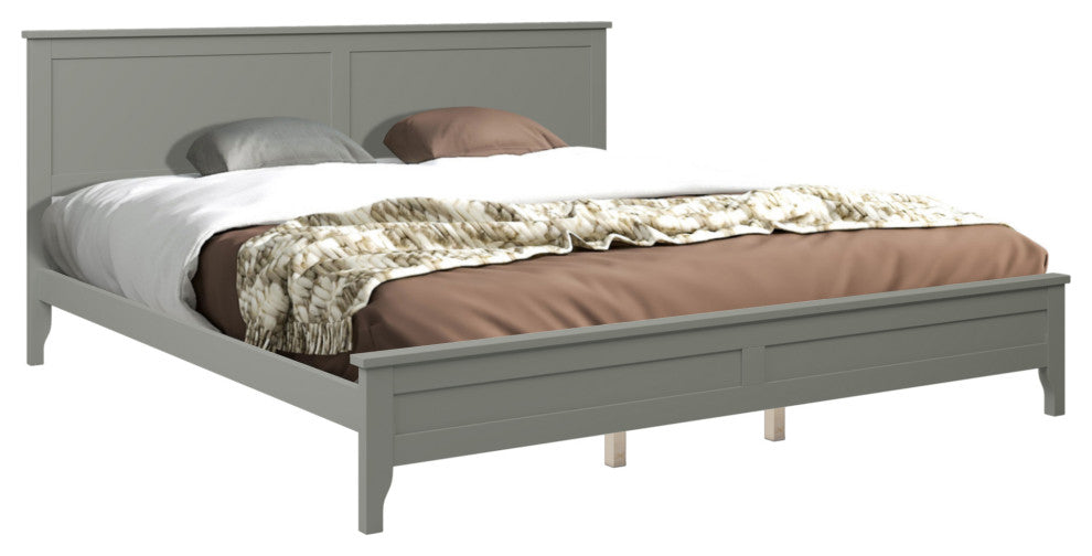 Gewnee Modern Gray Solid Wood King Platform Bed