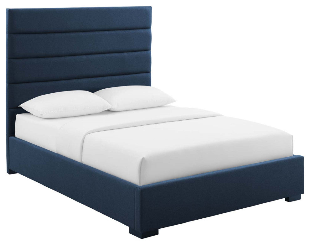 Genevieve Queen Upholstered Fabric Platform Bed, Blue