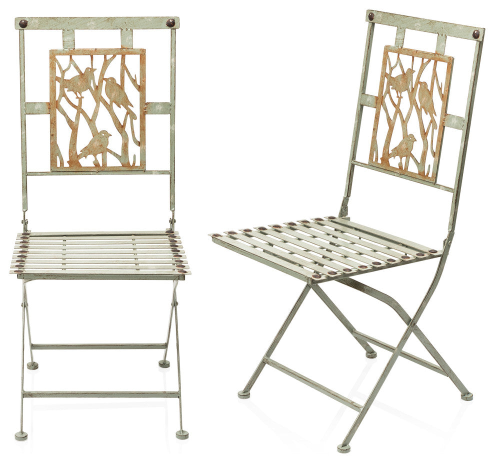 Bird Design 3-Piece Bistro Set Folding Table and Chairs Patio Seating