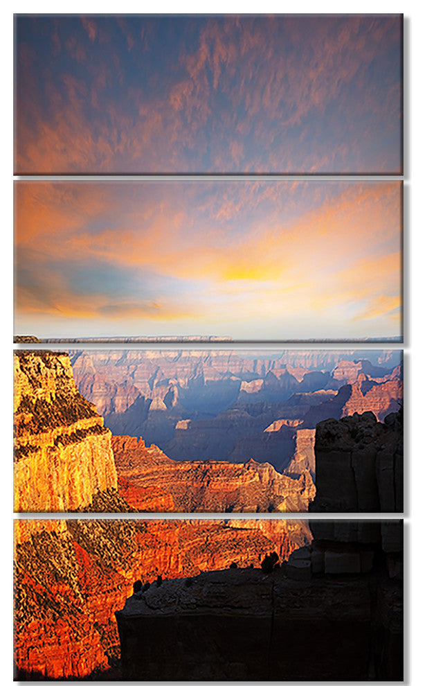 Beautiful View of Grand Canyon, Landscape Wall Art on Canvas, 28"x48", 4 Panels