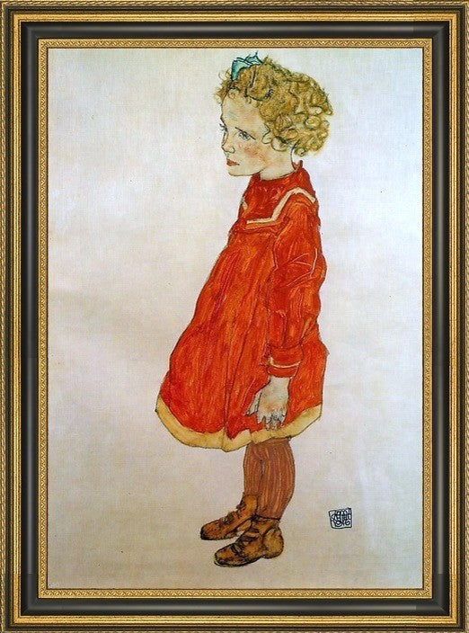 Egon Schiele Little Girl Blond Hair Red Dress