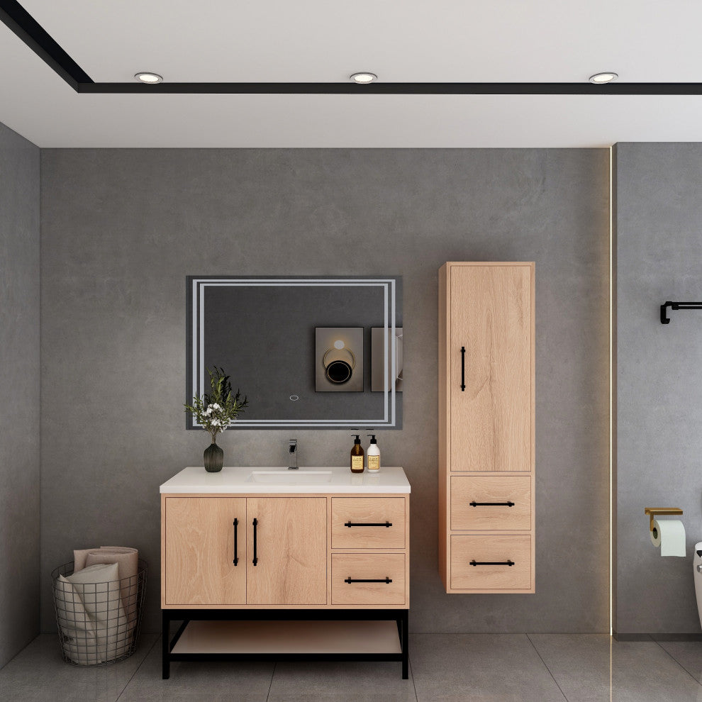 Victoria 42'' Solid Wood Open Shelf Bath Vanity Right Side, Red Oak