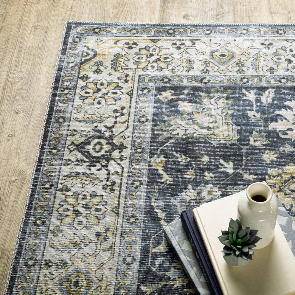 Celestia Machine Washable Vintage Indoor Area Rug, Blue, 5'x7'