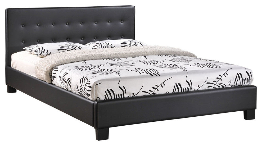 Modern Contemporary King Size Vinyl Bed Frame, Black Fabric