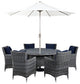 Modway Summon 8 Piece Outdoor Patio Sunbrella Dining Set, Canvas Navy