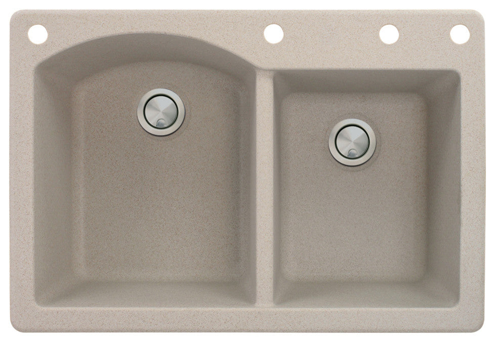 Aversa 33" silQ Granite Double Bowl Kitchen Sink with 4 Holes in Cafe Latte