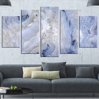 Agate Stone Background, White, Abstract Canvas Wall Art Print, 60"x32", 5 Panels