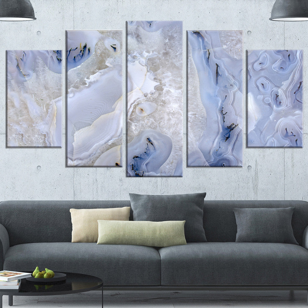 Agate Stone Background, White, Abstract Canvas Wall Art Print, 60"x32", 5 Panels