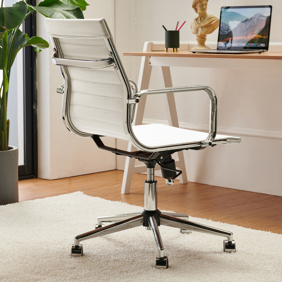 LUXMOD Mid Back PU Computer Office Desk Chair, White