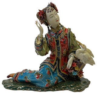 Chinese Oriental Porcelain Qing Style Dressing Cranes Bird Lady Figure Hws3087