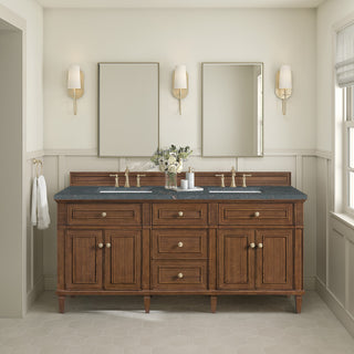 Lorelai 72"Double Vanity, Mid-Century Walnut, 3 CM Parisien Bleu Top