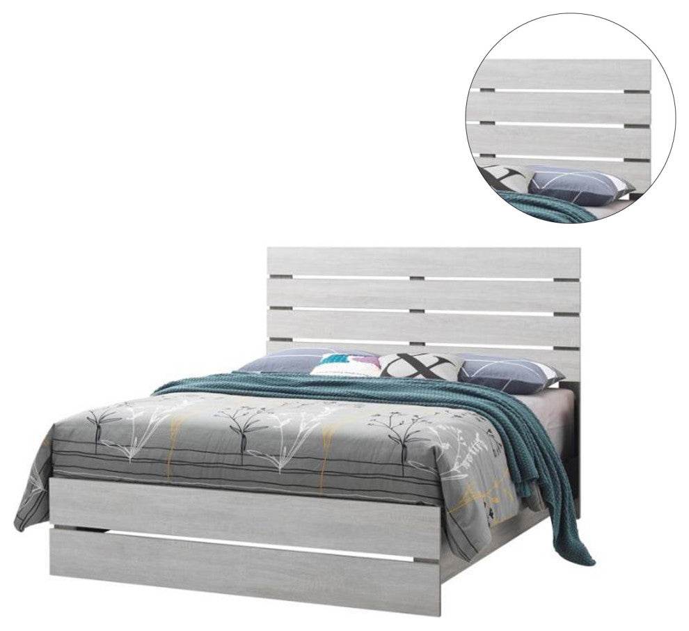 Eastern King Bed With Slat Headboard Design, Coastal White