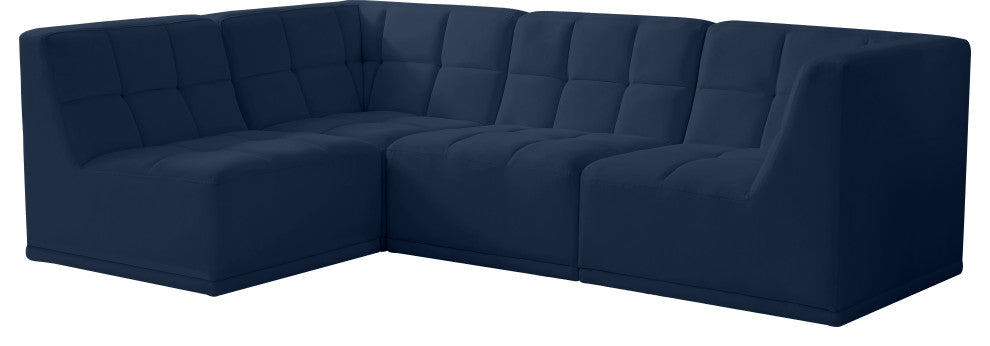 Relax Velvet Upholstered 4-Piece L-Shaped Modular Sectional, Navy