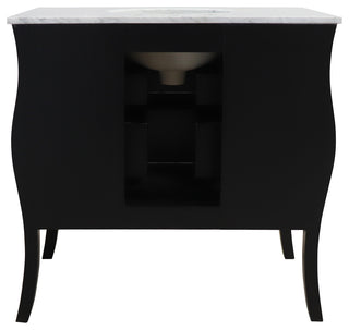 35.4" Single Sink Vanity, Wood, Black, White Marble Top