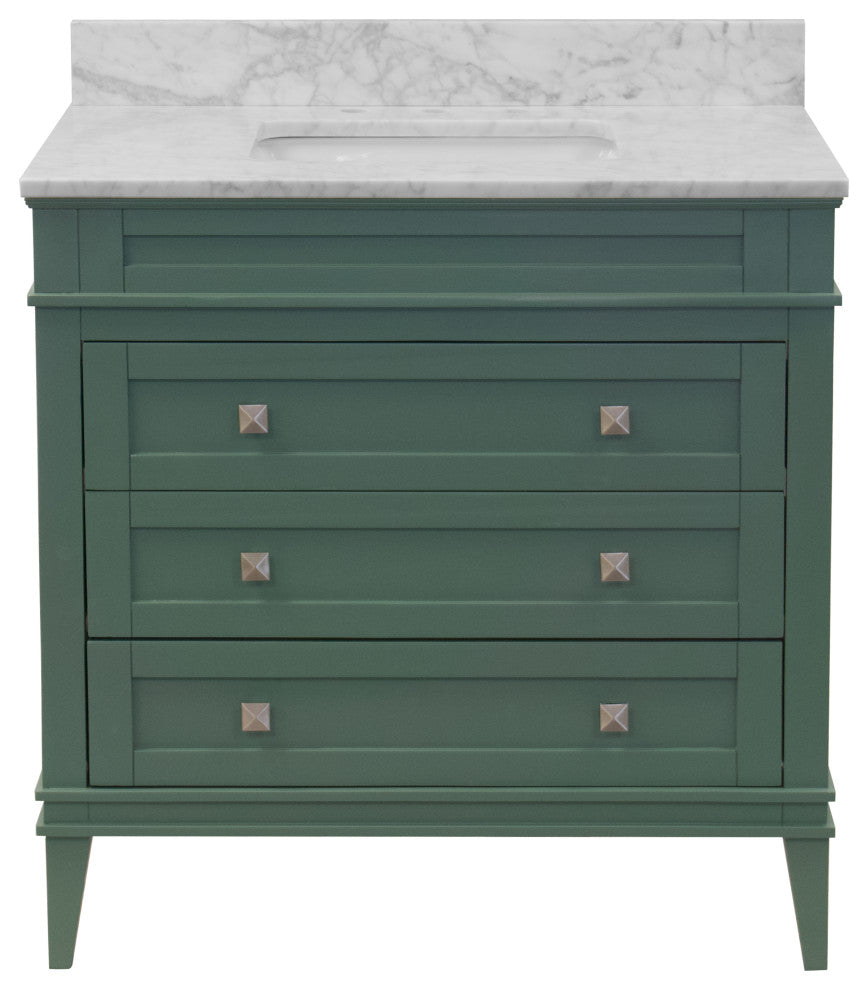 Eleanor 36" Bathroom Vanity, Sage Green, Carrara Marble