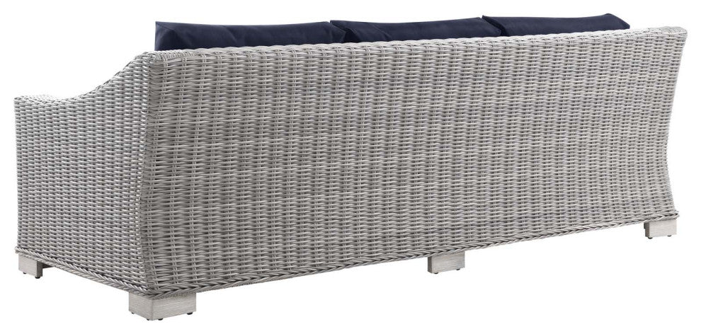 Lounge Sectional Sofa Chair Set, Rattan, Wicker, Gray Blue Navy, Outdoor