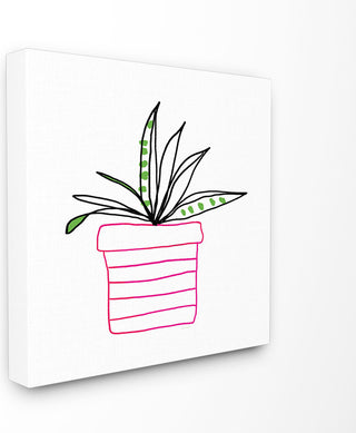 Pink Pot Succulent Line Drawing Stretched Canvas Wall Art, 17x17