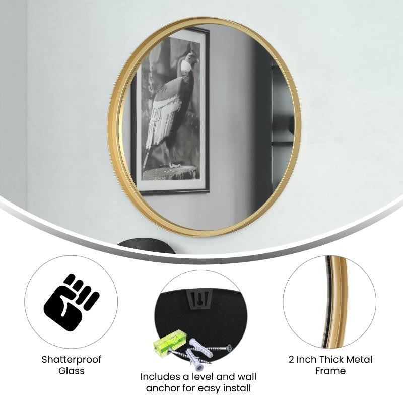 Jennifer Metal Framed Wall Mirror, Gold, 24"