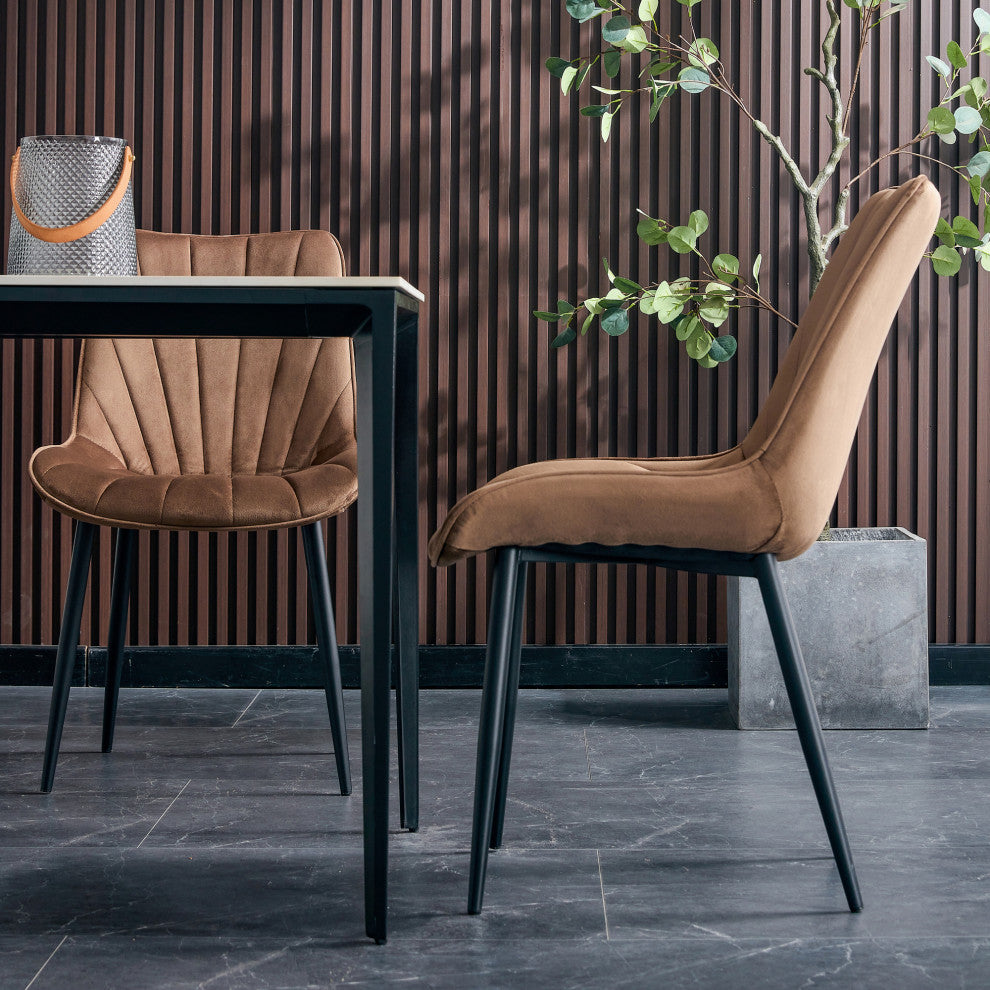 20 in.W Indoor Velvet 4 Dining Chairs with Cushions and Coated Legs, Brown
