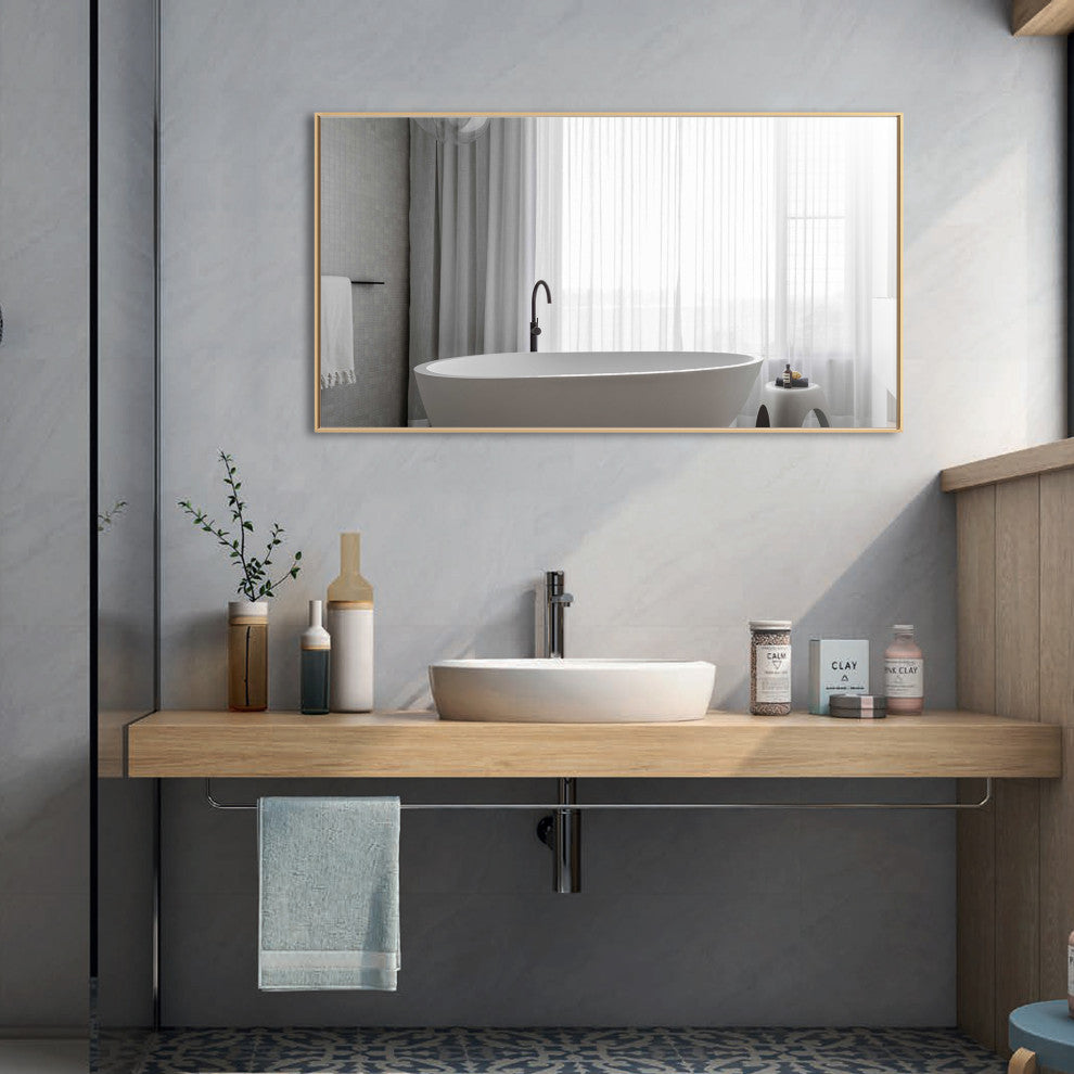 Rectangle Metal Framed Wall Mirror Bathroom Vanity Mirror, Gold, 20"x36