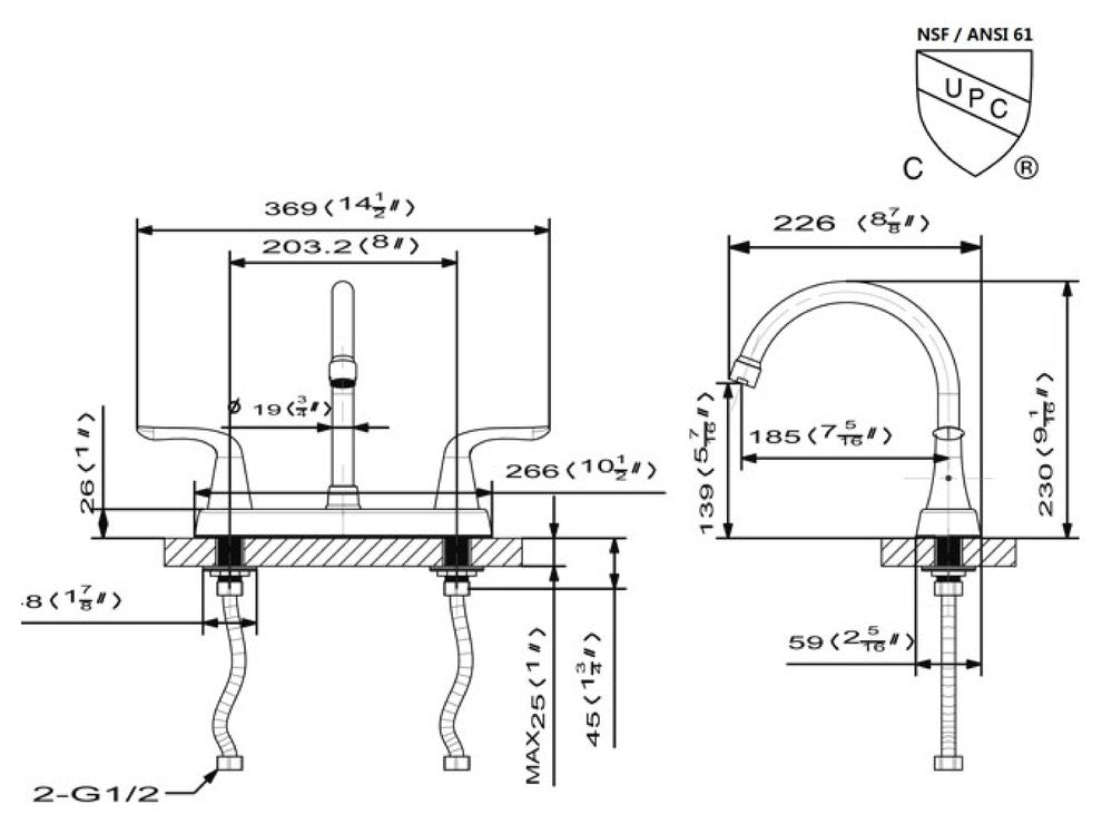 Parmir Triple Hole Double Handle Kitchen Faucet With Cover Plate